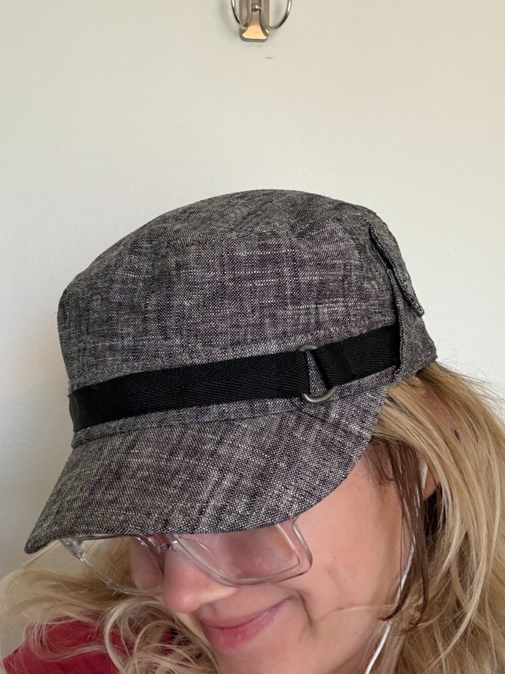 y2k Calvin Klein Grey Linen Cotton Military Cadet Cap Silver Logo Hat Vintage